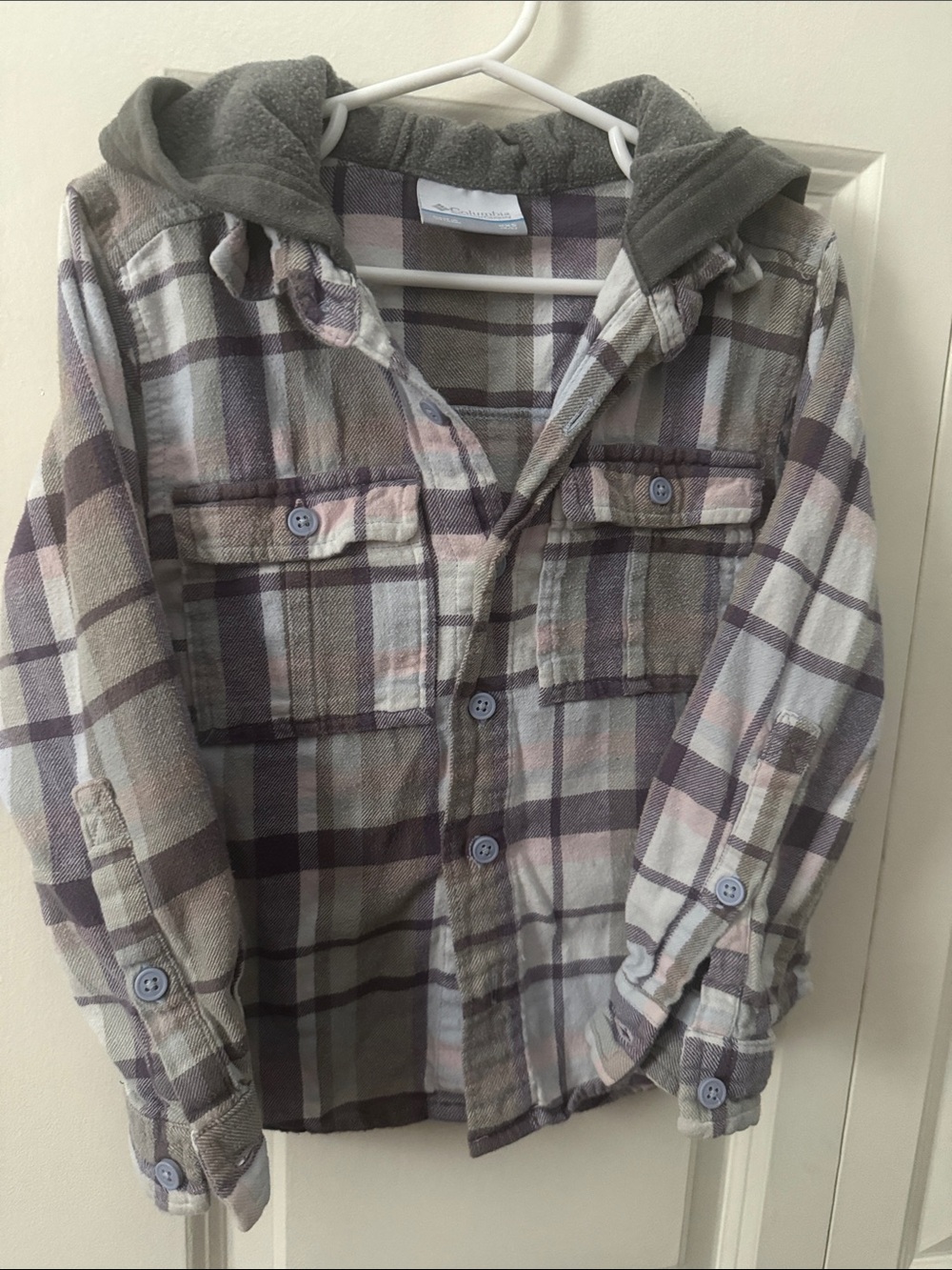 Kids Columbia Hooded Plaid Flannel Button-Up Shirt Size 4/5